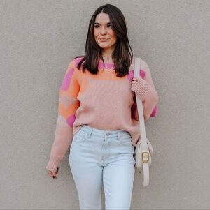 Colorblock Loveriche Pink & Orange Knit Sweater